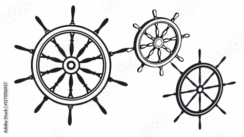 Nautical Ship Wheel Silhouettes Trio Set Design