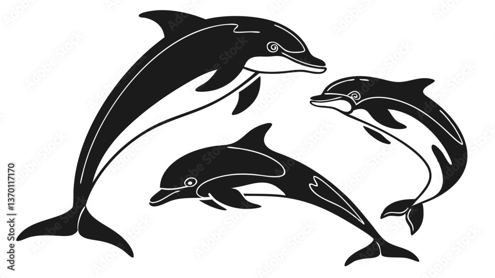 Naklejka premium Graceful Dolphin Silhouette Trio Set for Marine Design