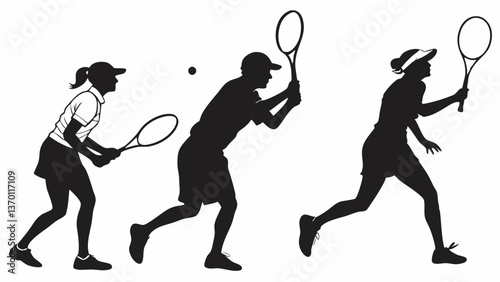 Dynamic Tennis Player Silhouettes Set Sports Athletes