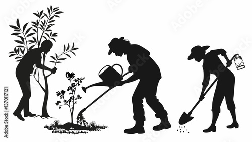 Gardeners Trio Silhouettes Collection Outdoors Work