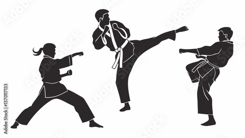 Dynamic Karateka Trio Silhouettes Martial Arts Fighters