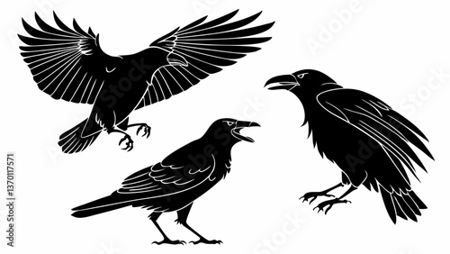 Eerie Crow Silhouette Trio for Halloween Designs