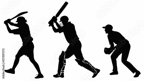 Dynamic Cricket Player Silhouettes Set for Sports Fans