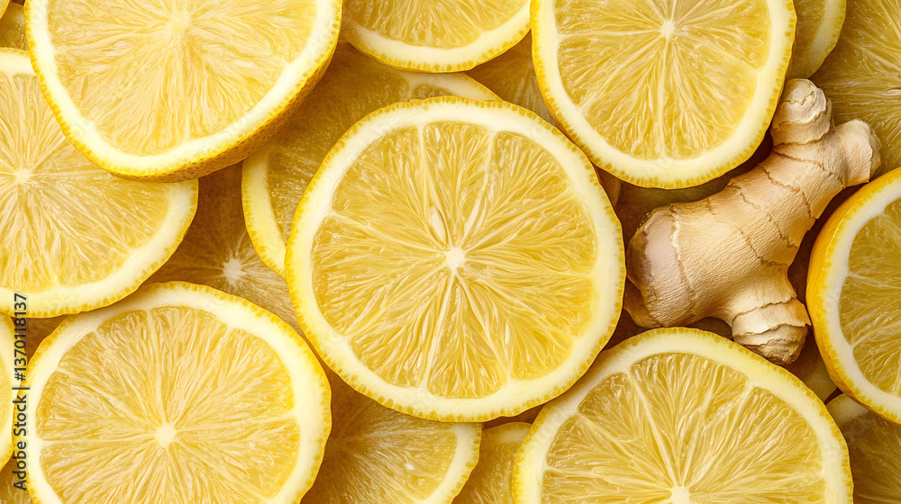 Sliced Lemons & Ginger: Zesty Citrus Sliced Lemons & Ginger: Zesty Citrus