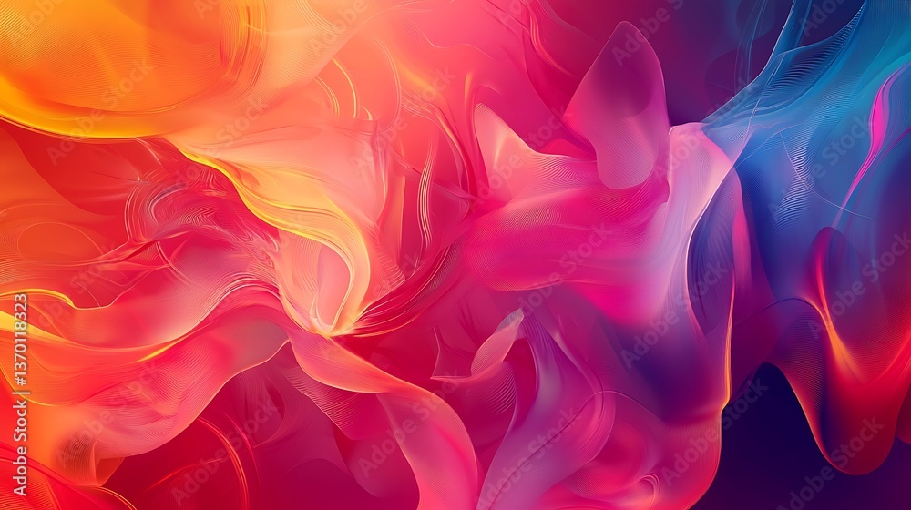 Obraz premium Abstract flowing gradient background of orange, red, pink and blue for modern design