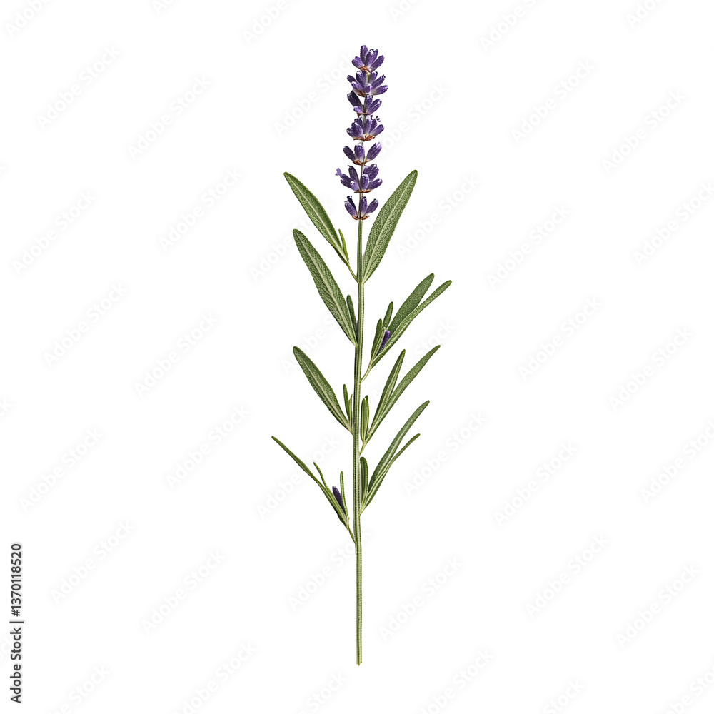 Fototapeta premium Lavender sprigs with tiny purple blossoms transparent background