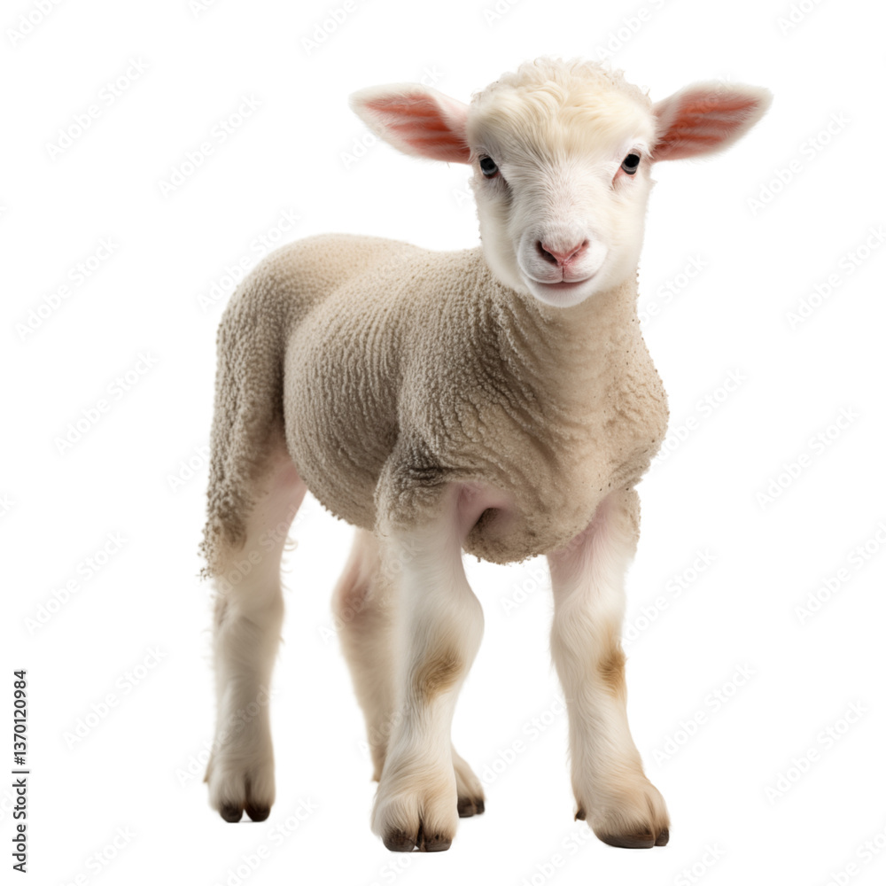 Fototapeta premium Baby sheep, lamb isolated on transparent background. Generative ai