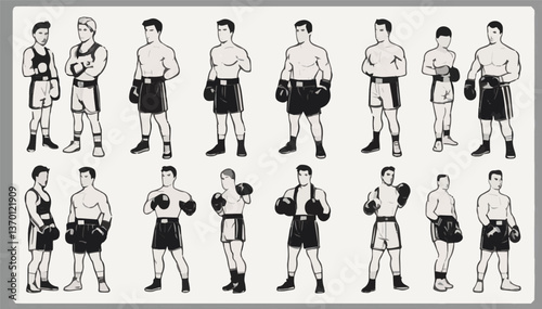 Vintage Boxing Character Collection: Retro Athlete Vector Set


