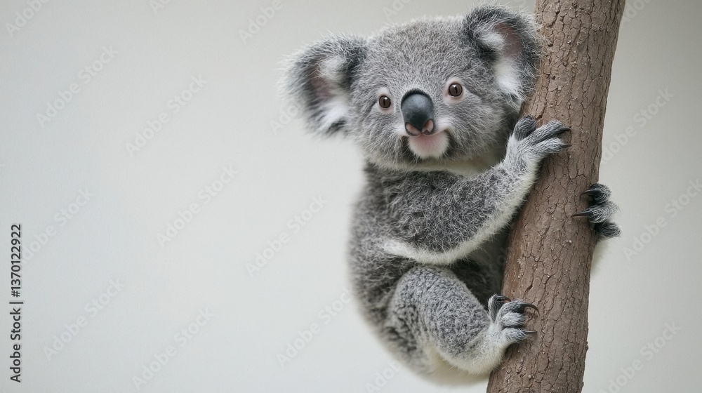 Naklejka premium Adorable Koala Sitting on Tree Branch in Natural Habitat