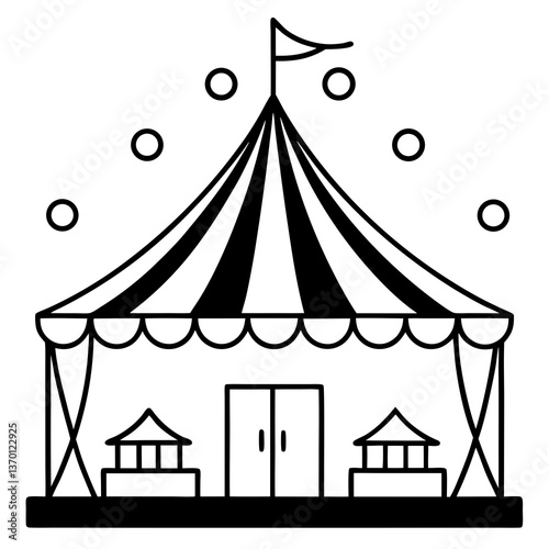 Abandoned carnival with flickering lights line art vector illustration