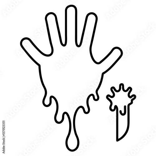 Bloody handprint on a wall line art vector illustration