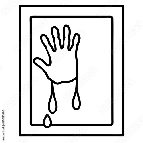Bloody handprint on a wall line art vector illustration