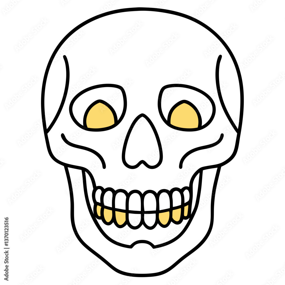 Brightly decorated skull with golden teeth line art vector illustration Brightly decorated skull with golden teeth line art vector illustration