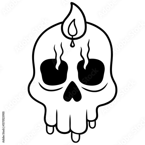 Candles dripping wax on a skull line art vector illustration