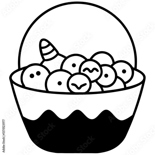 Candy bucket filled with halloween treats line art vector illustration