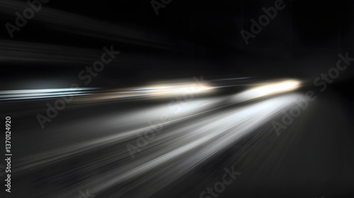 Abstract Motion Blur of Headlights on a Dark Road Creating Dynamic Light Trails at Night