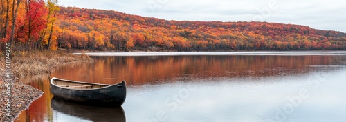 Tranquil Autumn Scene by Calm Lake with Colorful Fall Foliage
