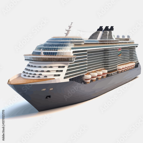 Luxury Cruise Ship: A modern, sleek cruise ship cutting through the ocean, perfect for luxurious travel and leisure