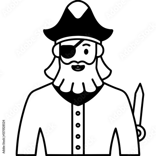 Pirate costume with an eyepatch and sword line art vector illustration 