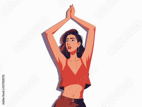  young attractive tired and bored woman with two arms looking up