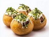 Preparing Delicious Stuffed Gol Gappa Indian Snack Food with Toppings