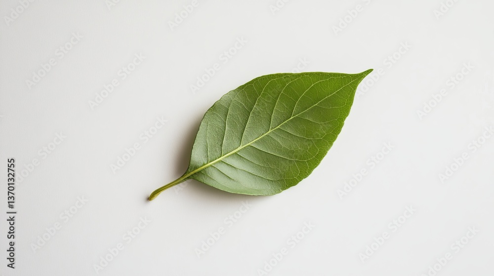 Obraz premium Isolated green leaf on white background for nature photography and botanical illustration stock image