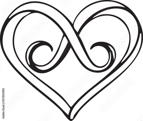 Romantic Heart Line Art with Flowing Swirls – Perfect for Invitations