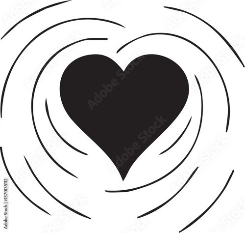 Romantic Heart Line Art with Flowing Swirls – Perfect for Invitations