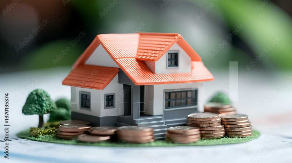 Small Model House on Coins, Financial Concept