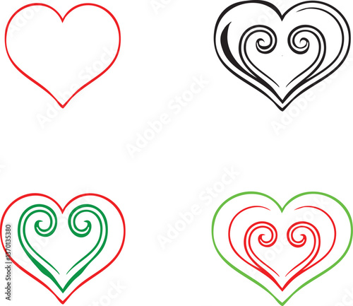 Romantic Heart Line Art with Flowing Swirls – Perfect for Invitations