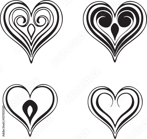 Romantic Heart Line Art with Flowing Swirls – Perfect for Invitations