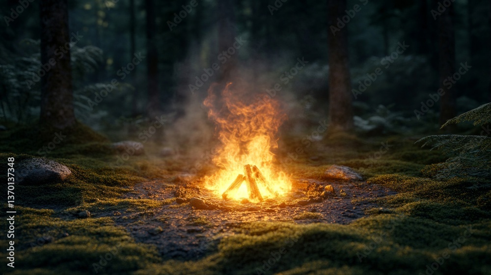 Campfire in Dark Forest at Night Campfire in Dark Forest at Night