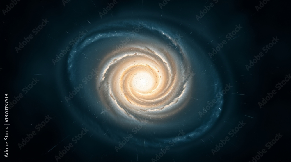 Spiral galaxy formation with glowing center in cosmic darkness Spiral galaxy formation with glowing center in cosmic darkness