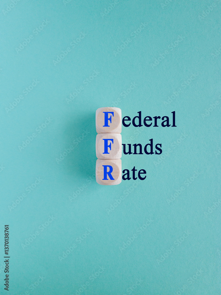 FEDERAL FUNDS RATE symbol. Concept words FEDERAL FUNDS RATE on wooden cubes on a beautiful blue background. Business concept.