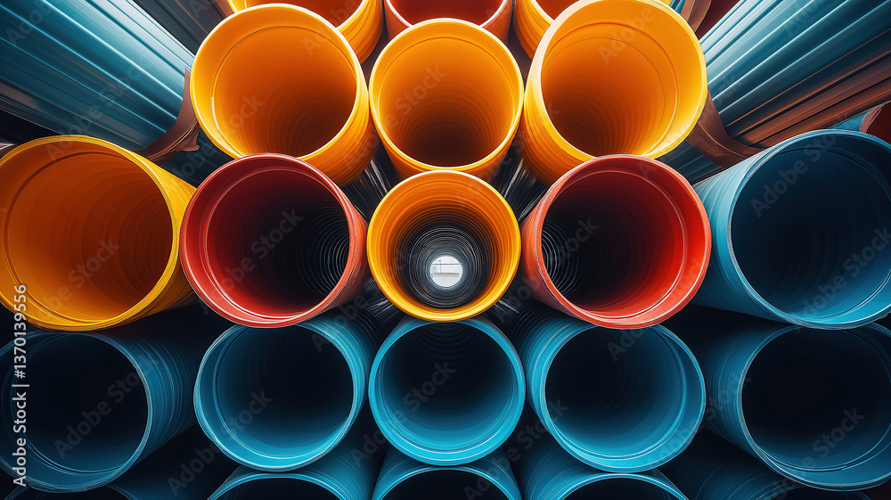 Φωτογραφία Warehouse filled with neatly arranged PVC pipes in rows, showcasing their unifor