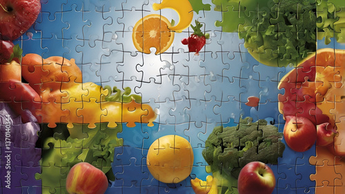 A vibrant and symbolic illustration of a jigsaw puzzle where each piece represents different aspects of health and wellness