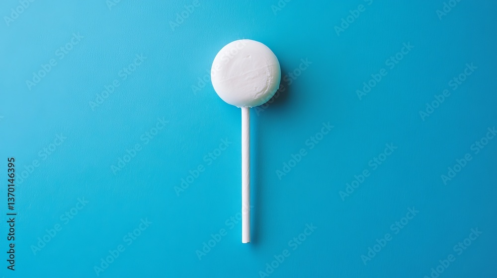 White lollipop on blue background sweet candy confectionery treat sugar snack dessert confectionery food isolated White lollipop on blue background sweet candy confectionery treat sugar snack dessert confectionery food isolated