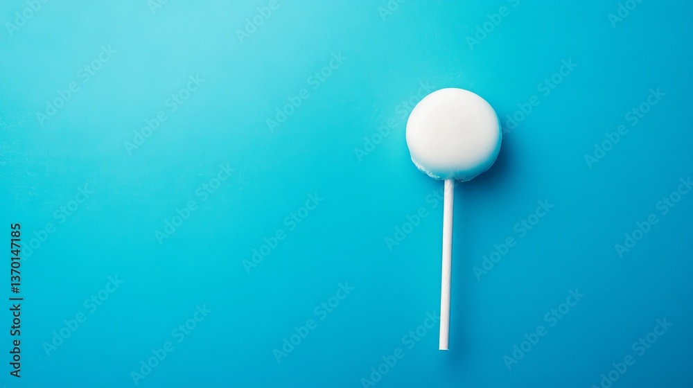 Isolated white lollipop on blue background sweet candy treat dessert confectionery sugar snack minimal design