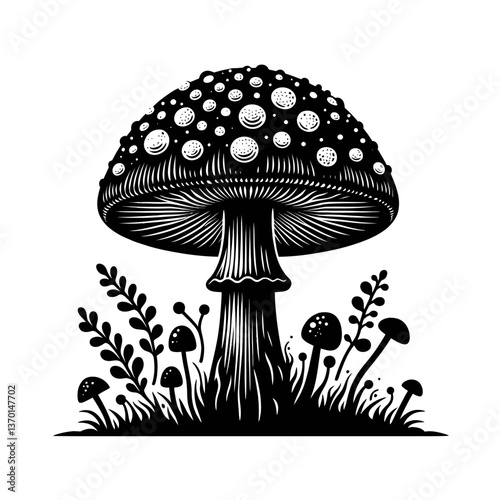 mushroom silhouette vector black color vector isolated white background