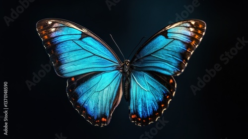 Stunning Blue Butterfly with Vibrant Wings Against Dark Background