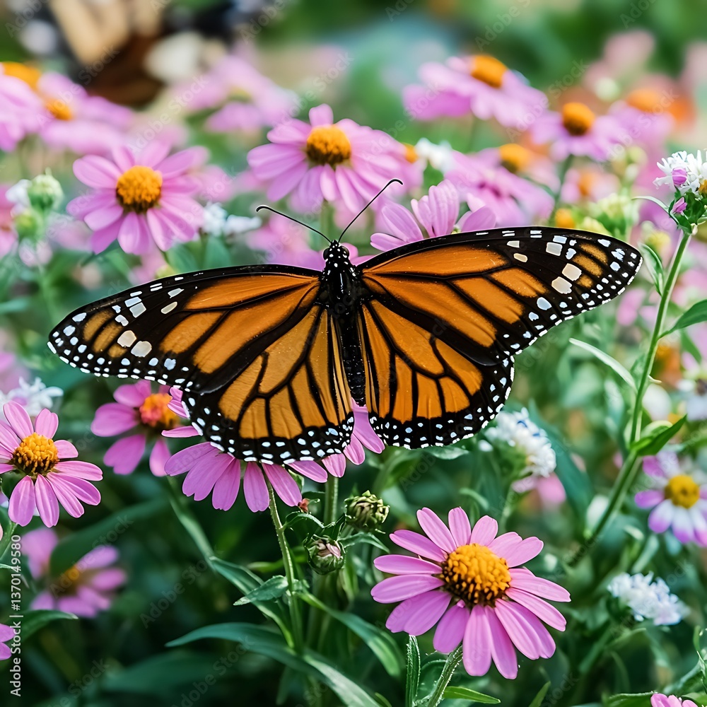 Fototapeta premium Monarch Butterfly on Pink Flowers.