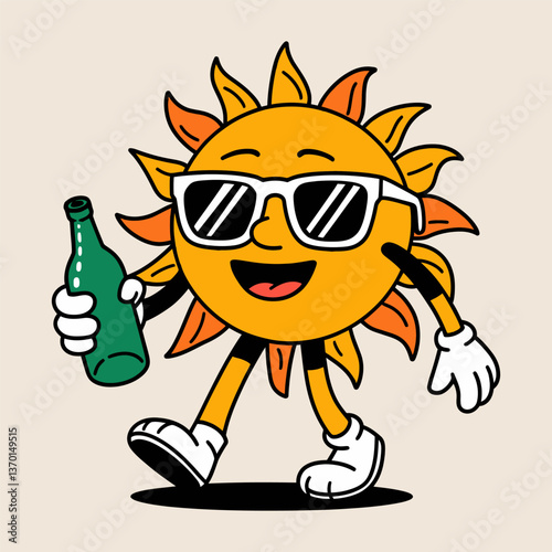 Cool Sun Cartoon with Sunglasses and Drink