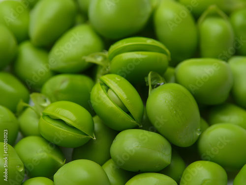 Wallpaper Mural young green peas, macro photo. Top view. Green style. Torontodigital.ca