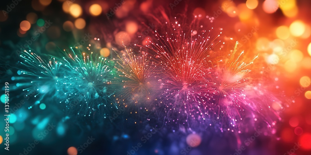 Fototapeta premium A vibrant display of colorful fireworks lighting up the night sky in a dazzling array of hues.