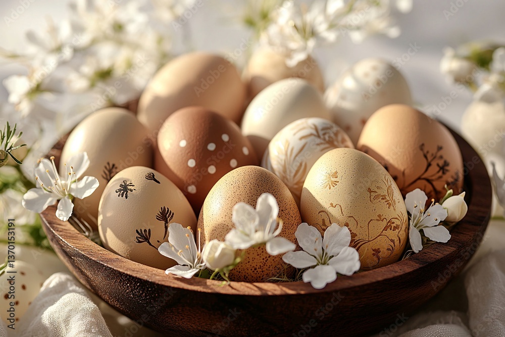 Easter Eggs. A picture of an Easter egg with a simple painting. Generative AI
