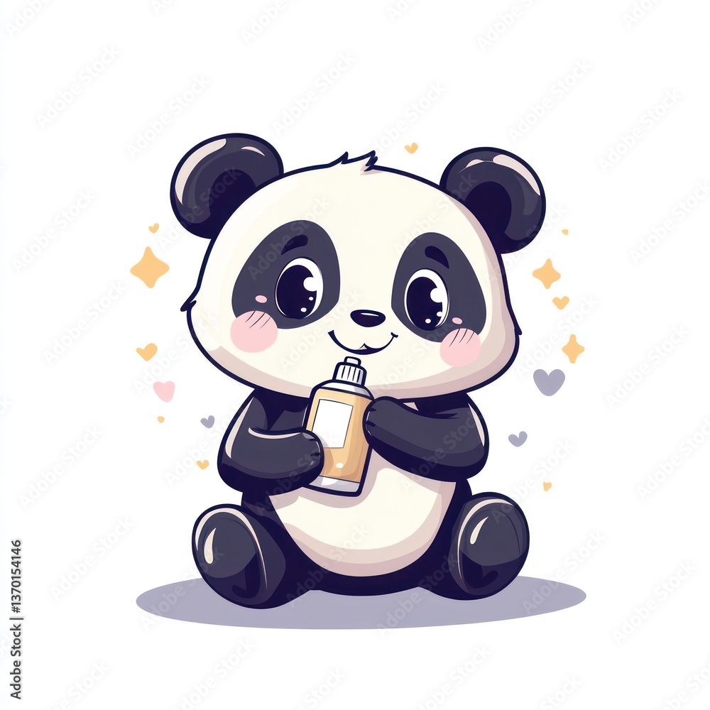 Obraz premium Cute panda holding a bottle (3)