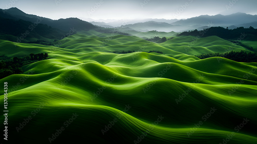 Aerial View of Rolling Green Hills Under a Bright Sky Aerial View of Rolling Green Hills Under a Bright Sky