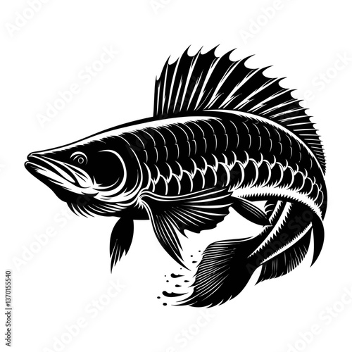 Arapaima fish silhouette vector black color vector isolated white background