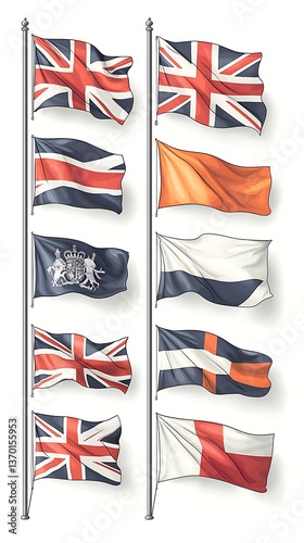 UK Flags for Nautical Signals, Illustration.