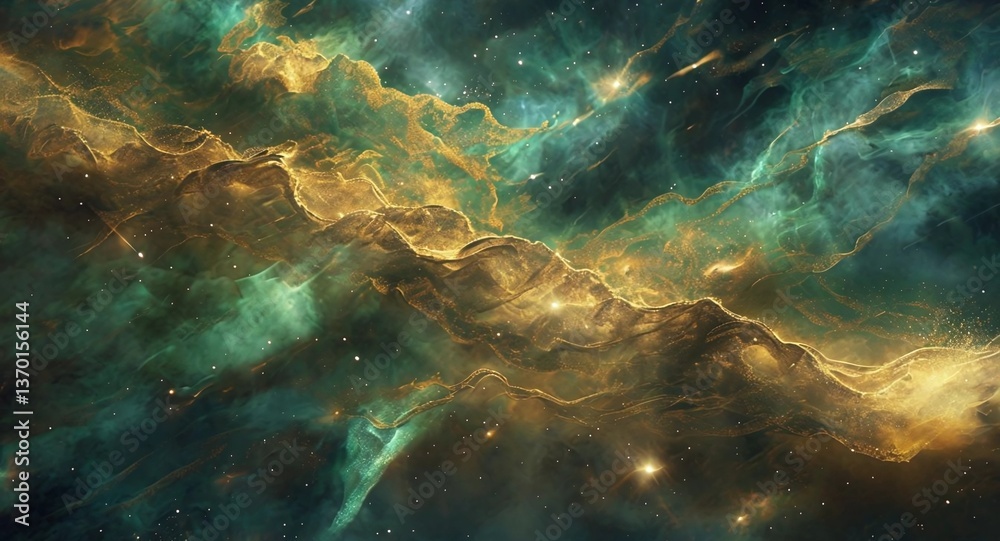 Obraz premium Abstract Space Background with Galaxy, Nebula, Clouds, Stars, and Lightning in Dark Stormy Sky